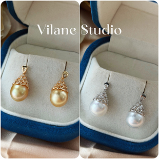 2色入几乎无暇 11纯银耳钉 海水澳白金珠简约大气款 水滴10