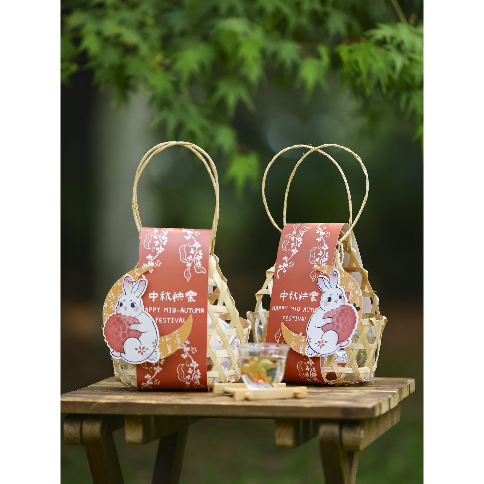 新款中秋月饼蛋黄酥烘焙包装盒手提竹篮手工竹笼礼品盒空盒打包盒