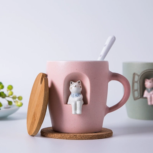 3d Трехмерная ручная чашка для животных джингджэнь творческая мультипликационная мультипликационная чашка чашка чашки чашки с крышкой ложкой с крышкой