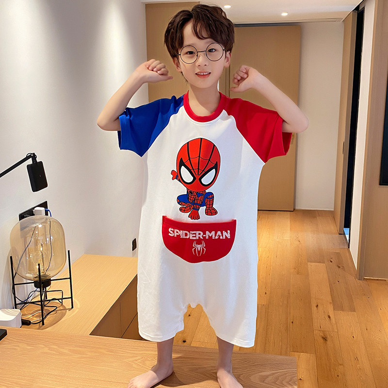 CHILDRENS PAJAMAS SUMMER BOYS ONE-PIECE HOME CLOTHES ANTI-KICK BELLY PROTECTION SMALL BOYS MIDDLE AND LARGE CHILDREN BABY SLEEPING BAGS AIR-CONDITIONED CLOTHES