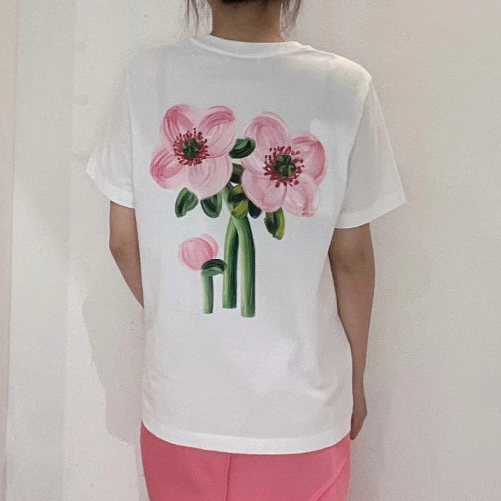 ED花朵印花纯棉T恤女新款