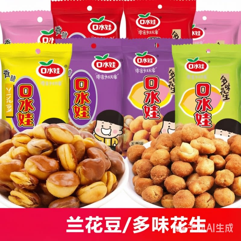 口水娃兰花豆多味花生牛肉五香辣原味香酥蚕豆下酒菜炒货休闲零食