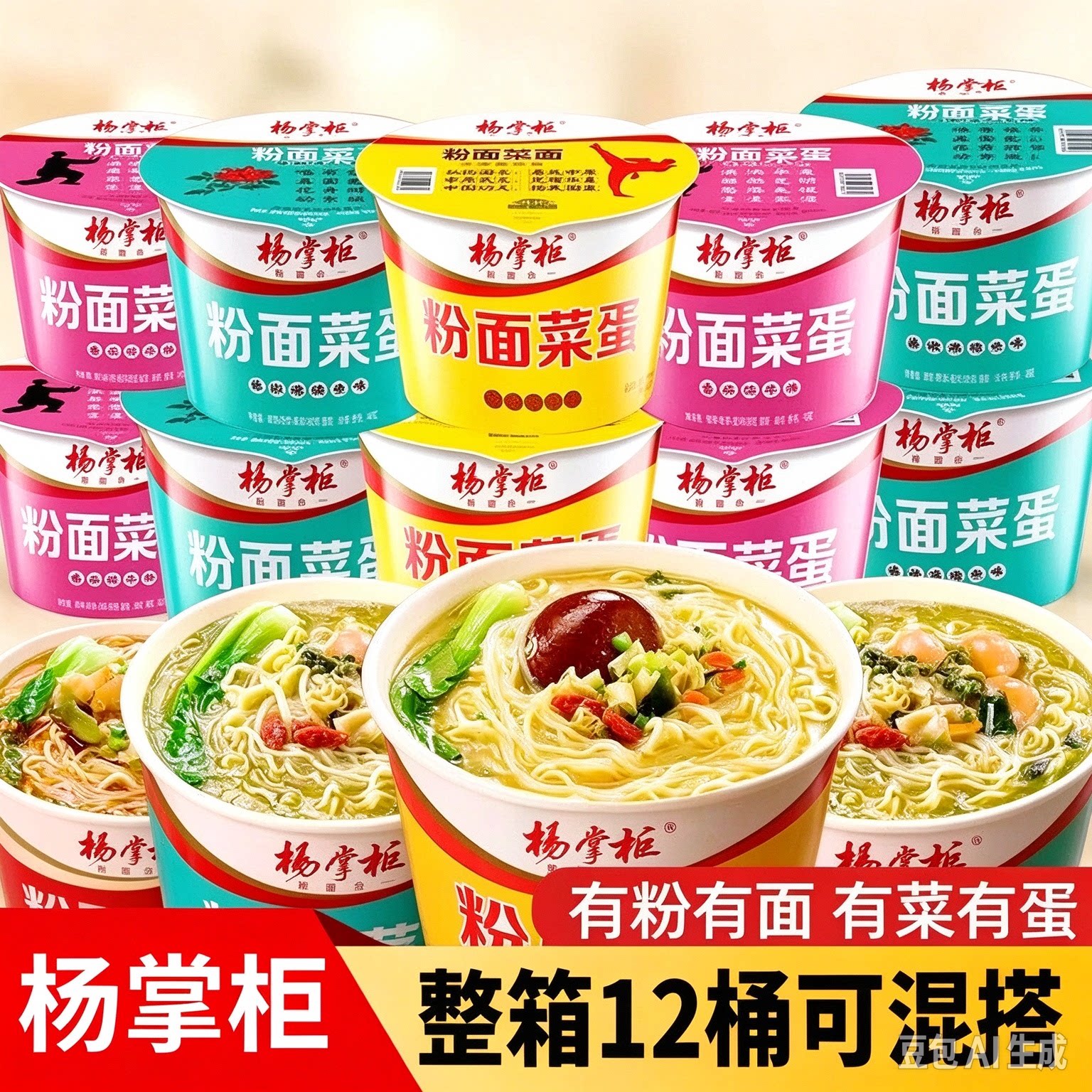 粉面菜蛋杨掌柜高人拉面 yes宽粉速食方便面整箱桶装早餐网红食品