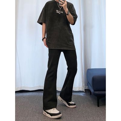 黑色微喇叭牛仔裤男款美式vibe风裤子潮牌潮流宽松百搭显瘦堆积感