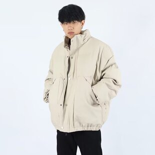 冬季美式简约风PU皮棉服男潮牌街头痞帅宽松休闲加厚保暖立领棉衣