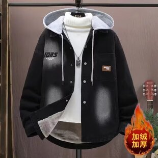 美式牛仔外套夹克连帽男春秋新款韩版宽松飞行员夹克外套ins潮