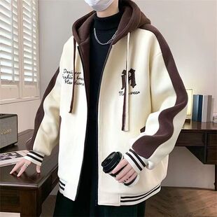 春秋外套男韩版连帽宽松港风棒球服青少年大码潮男休闲运动外套
