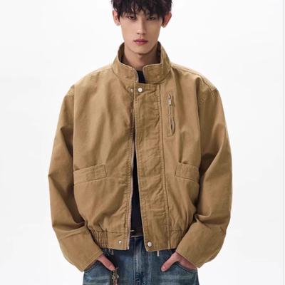 美式复古bomber立领飞行员夹克男女boxy短款高级感巴恩风工装外套