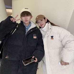 灯芯绒棉服男女刺绣冬季设计感小众oversize立领加绒加厚棉衣外套