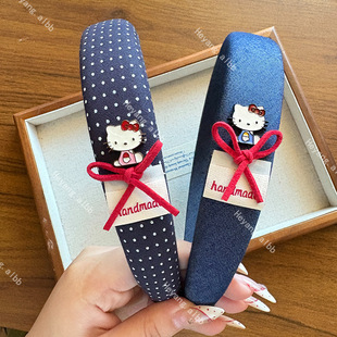 新款蓝色波点猫咪发箍时尚气质优雅少女网红高颅顶洗脸发束发卡