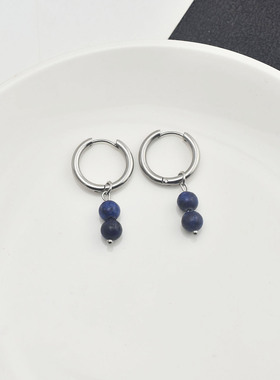 小众高级感蓝色珠子无耳洞耳夹