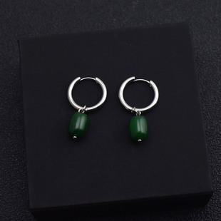 简约小众设计绿玉石圆环耳环女高级感百搭气质耳夹新中式 耳饰女