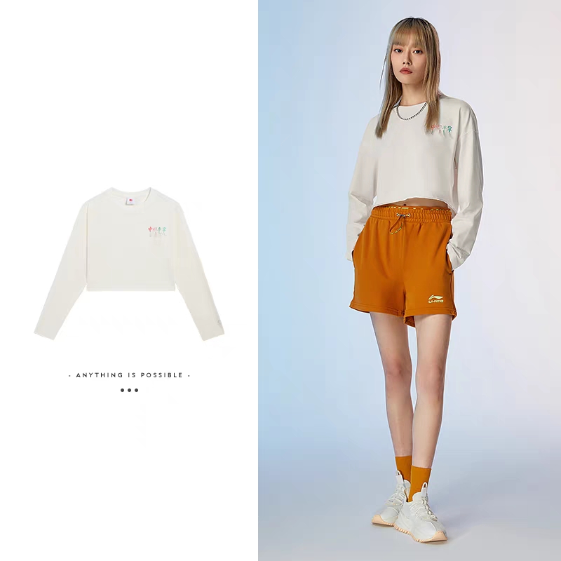 中国李宁长袖女子春秋季休闲T恤