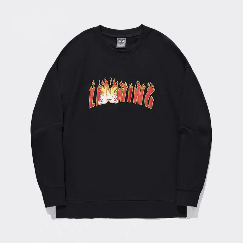 中国李宁 x OG SLICK男女同款秋冬季刺绣保暖套头无帽卫衣AWDT727