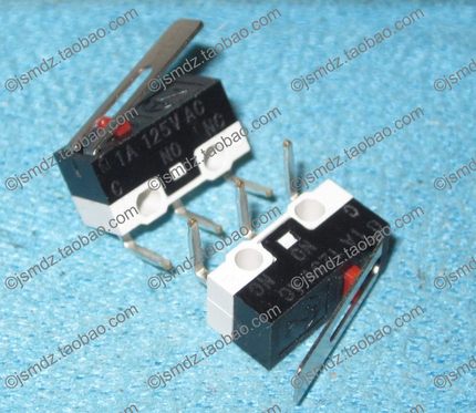 鼠标侧键微动开关 三脚 弯脚带柄 轻触行程开关 1A/125V/AC 左弯