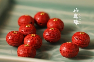 灵丹真朱砂一生安朱砂高含量真朱砂山鬼花钱八卦银镶配饰diy单珠