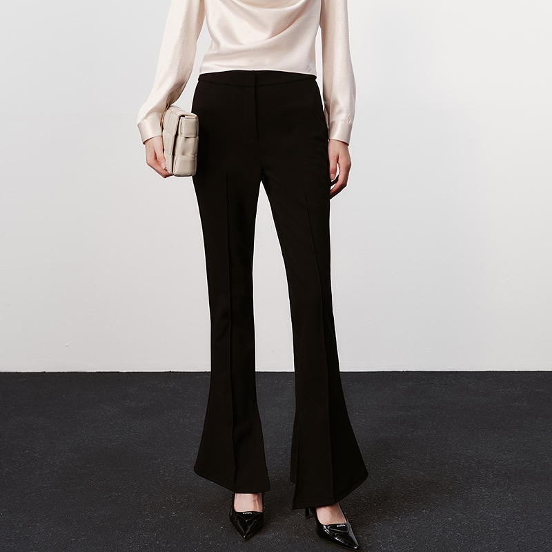 H·GENTEEL荷高新款冬装女显瘦摩登开衩马蹄喇叭裤GUE410557T