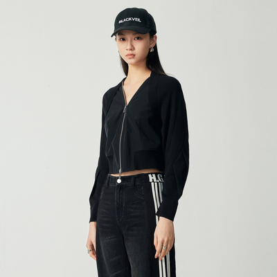 H·GENTEEL荷高新秋装女针梭拼接时尚V领短外套GCD33520530