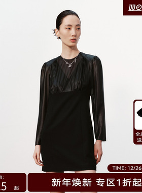 H·GENTEEL荷高新款冬装女双层拼接收腰显瘦连衣裙GUE41750753