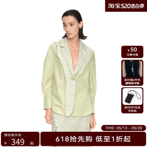 H·GENTEEL荷高新款夏装女西装领拼接宽松廓形利落衬衫