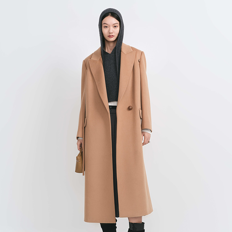 【商场同款】HPLY荷比俪冬季新款女交错式绳袢长款西装大衣