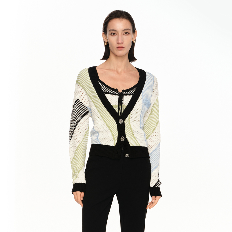 H·GENTEEL荷高新款夏装女撞色条纹开衫简约小H身型针织衫