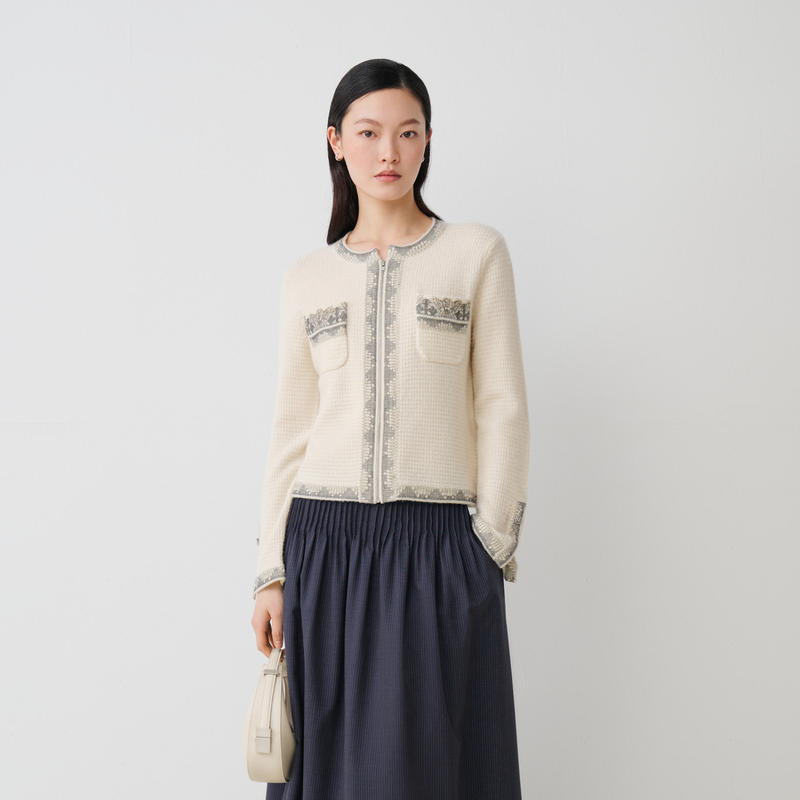 【商场同款】HPLY荷比俪2024秋季新款女蕾丝小香风古典毛衫外套