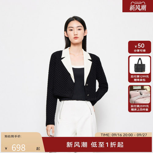 【商场同款】HPLY荷比俪2024春季新款女黑色网感面设计感针织衫