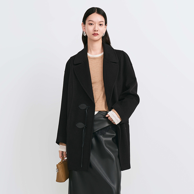 【商场同款】HPLY荷比俪冬季新款女翻领新中式扣袢毛呢大衣