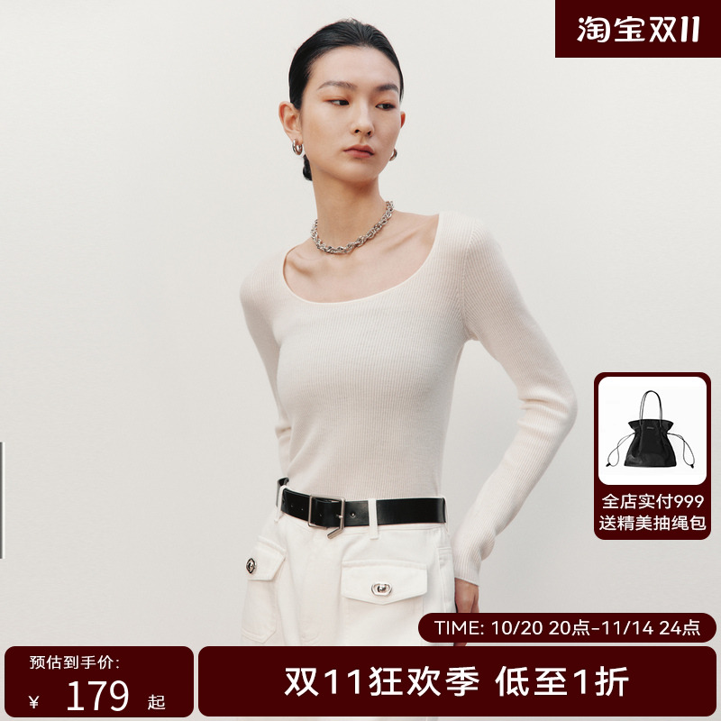 HPLY荷比俪季新款女复古U型领长袖毛衫针织衫HDD11650125