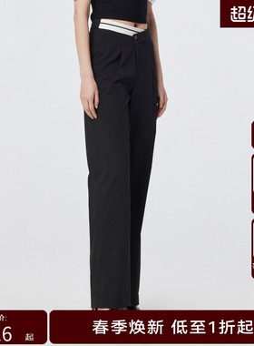 H.GENTEEL荷高新款夏装女黑色阔腿版型休闲长裤GUD21410576