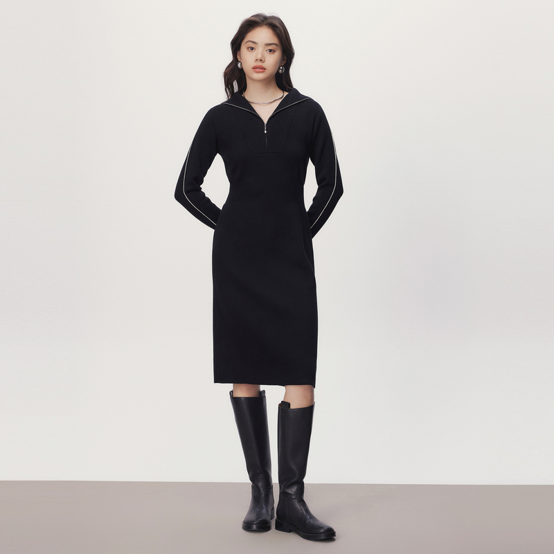 线上专享hply young秋季新款拉链polo领运动风连衣裙