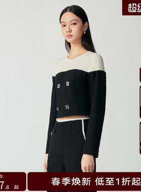 H·GENTEEL荷高新秋装女撞色针梭拼圆领套头上衣GUD33610665