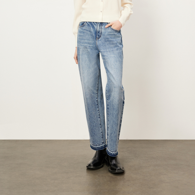 【商场同款】HPLY荷比俪冬季新款复古直筒纯棉牛仔裤女