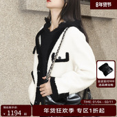 H·GENTEEL荷高新款 冬装 女气质小香撞色翻带外套