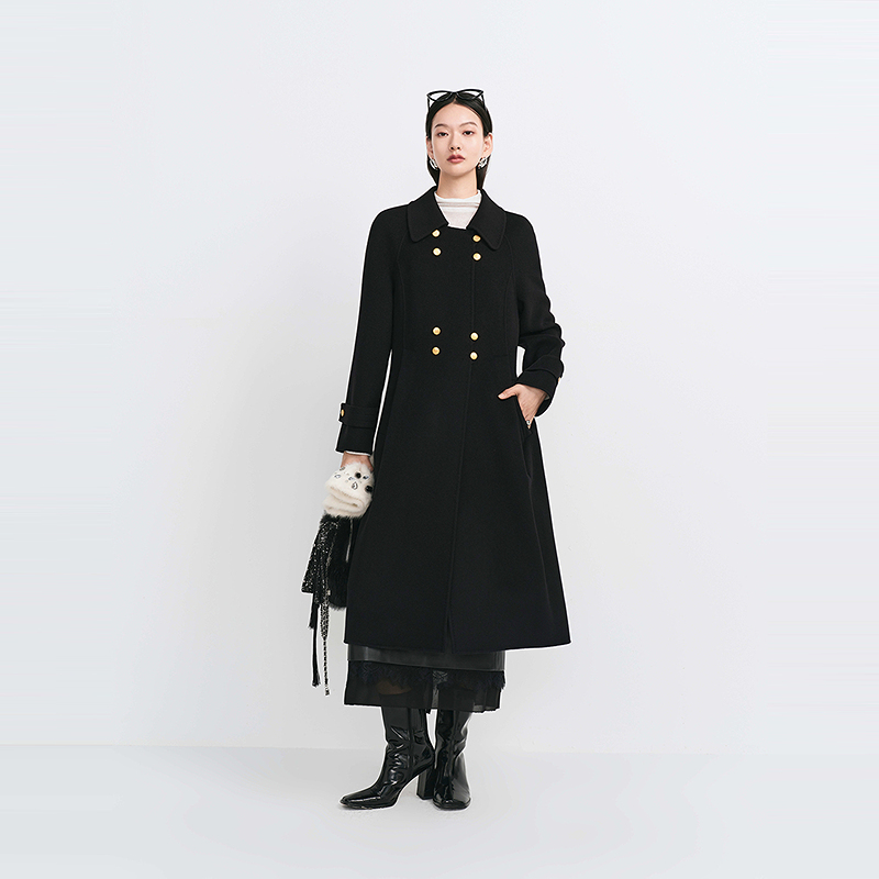 【商场同款】HPLY荷比俪冬季新款女复古摩登微垫肩收腰式大衣