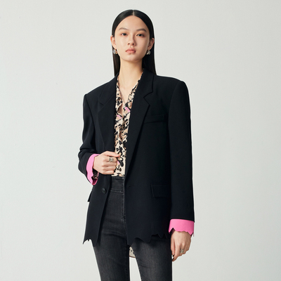 H·GENTEEL荷高新秋装女复古袖口撞色拼接西装外套GCD34520543