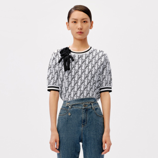 HPLY荷比俪春季 HYC12650243 新品 女趣味针织玩偶条纹提花针织衫
