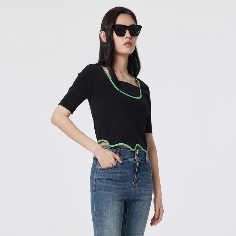 H.GENTEEL荷高新款夏装女撞色运动感细节毛衫GUD22650505