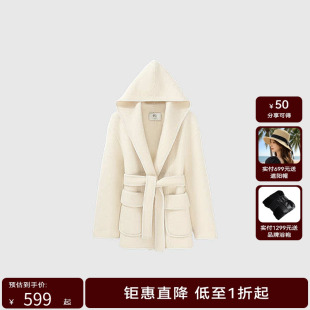 【商场同款】HPLY荷比俪冬季新款女圈圈绒感连帽系带斗篷大衣