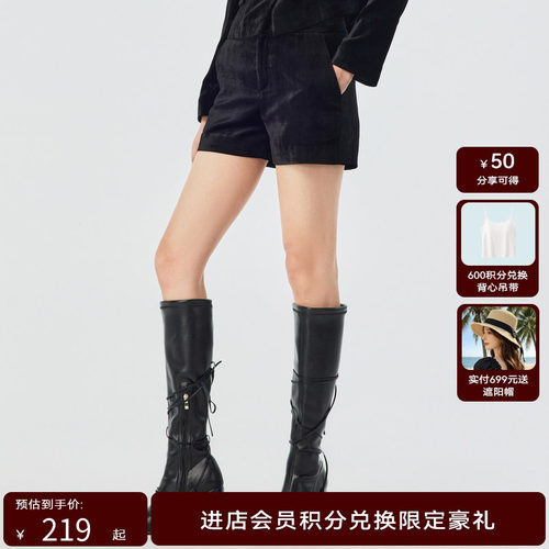 H·GENTEEL荷高春新经典款时髦舒适直筒西装丝绒短裤GUD12400529