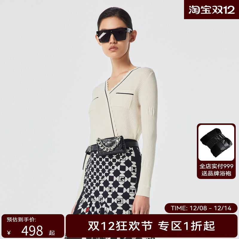 H·GENTEEL荷高春季新品风格款提花肌理毛衫GUD11650669