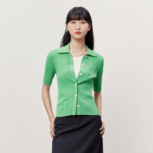 HPLY荷比俪2023夏季新款女罗纹修身Polo衫短袖针织衫HMD21650066