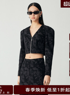 H·GENTEEL荷高新秋装女酷感豹纹印花收腰短款外套GUD34520569