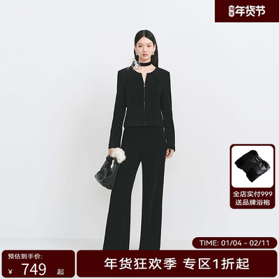 【于明加同款】HPLY荷比俪冬季新款女简约宽松显瘦竖纹直筒裤