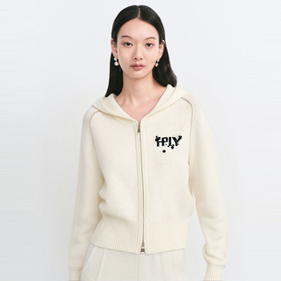 HPLY荷比俪2025冬新款100绵羊毛美式街头休闲连帽拉链开衫毛衫