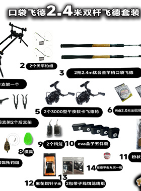 FEEDACE口袋飞德2.4米双杆飞德套装午夜飞德轮钓鱼竿钓具全套