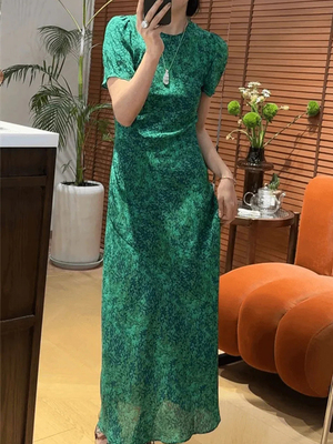 微胖大码法式复古碎花短袖连衣裙