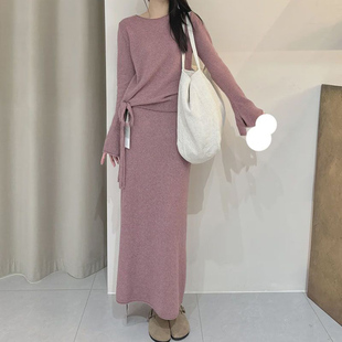 法式温柔风气质套装女秋冬季圆领套头毛衣中长款高腰半身裙两件套