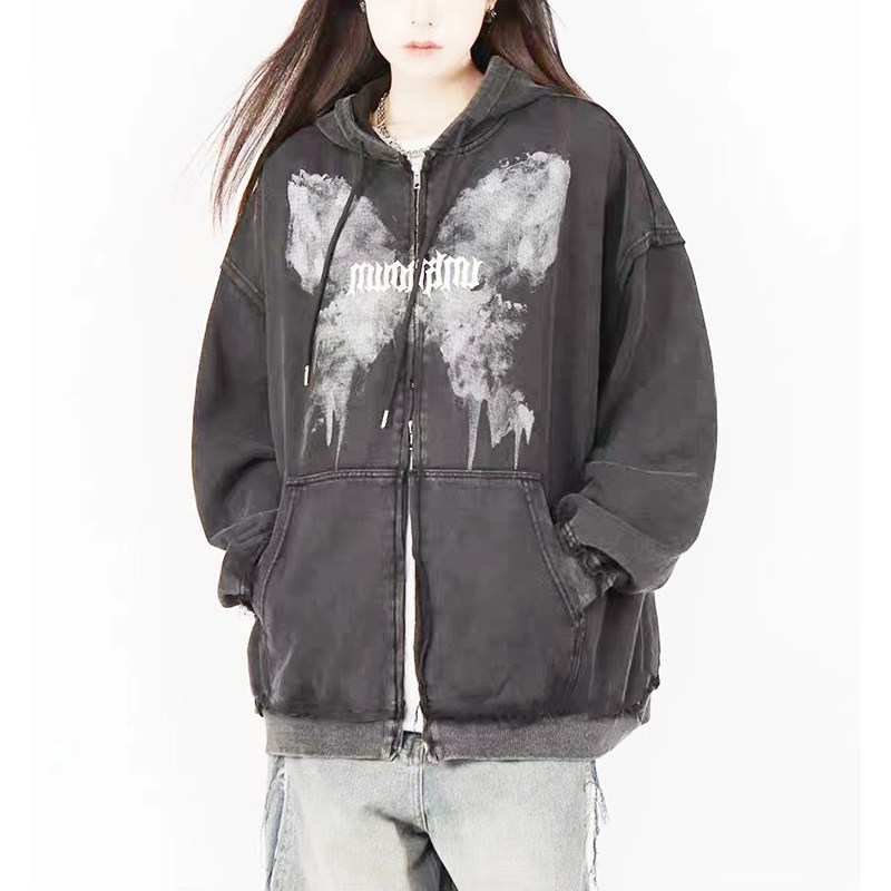 美式复古风水洗做旧连帽卫衣男女